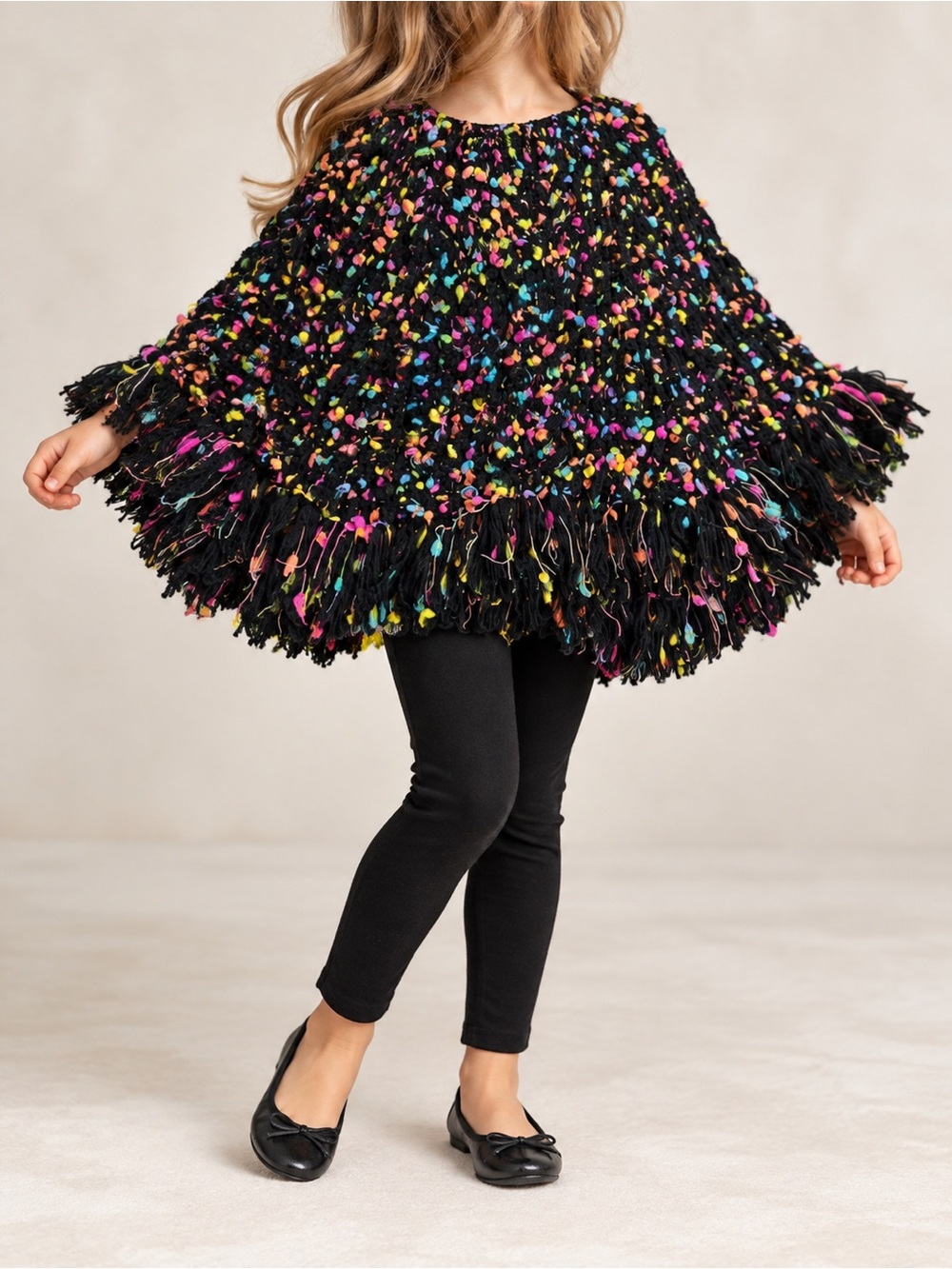 Betsey Johnson RARE Black On the Bright Side Toddler Girl's Fall Winter Poncho